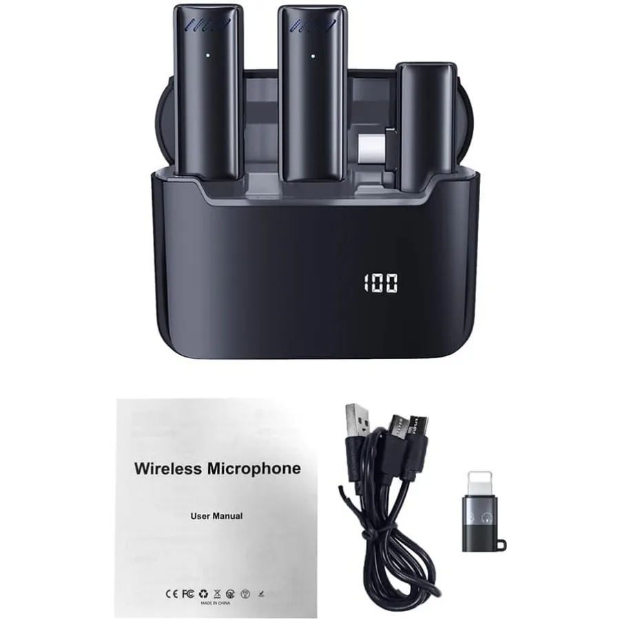 Microfono lavalier wireless Mini microfono lavalier wireless Microfono da bavero Riduzione del rumore compatibile 1 ricevitore 2 microfoni