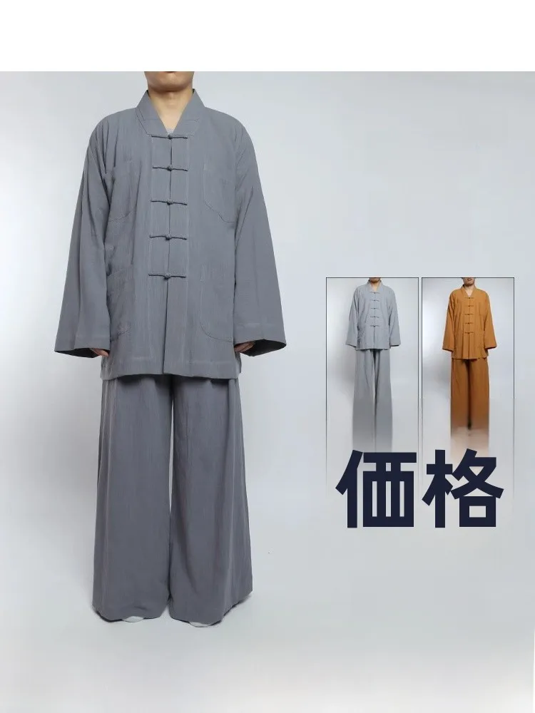 monastic-clothing-short-jacket-summer-monk-nun-outfit-cotton-linen-leg-wraps-thin-style-men-women-full-set-small-jacket