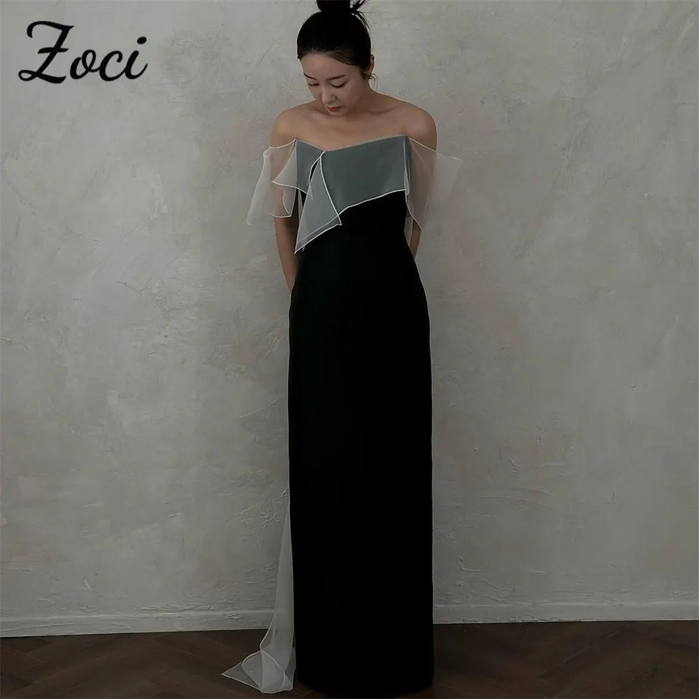 

Zoci Simple Black Satin Korea Wedding Party Dresses with White Organza Customized Photos Shoot Dress Formal Occasion Dress 2025