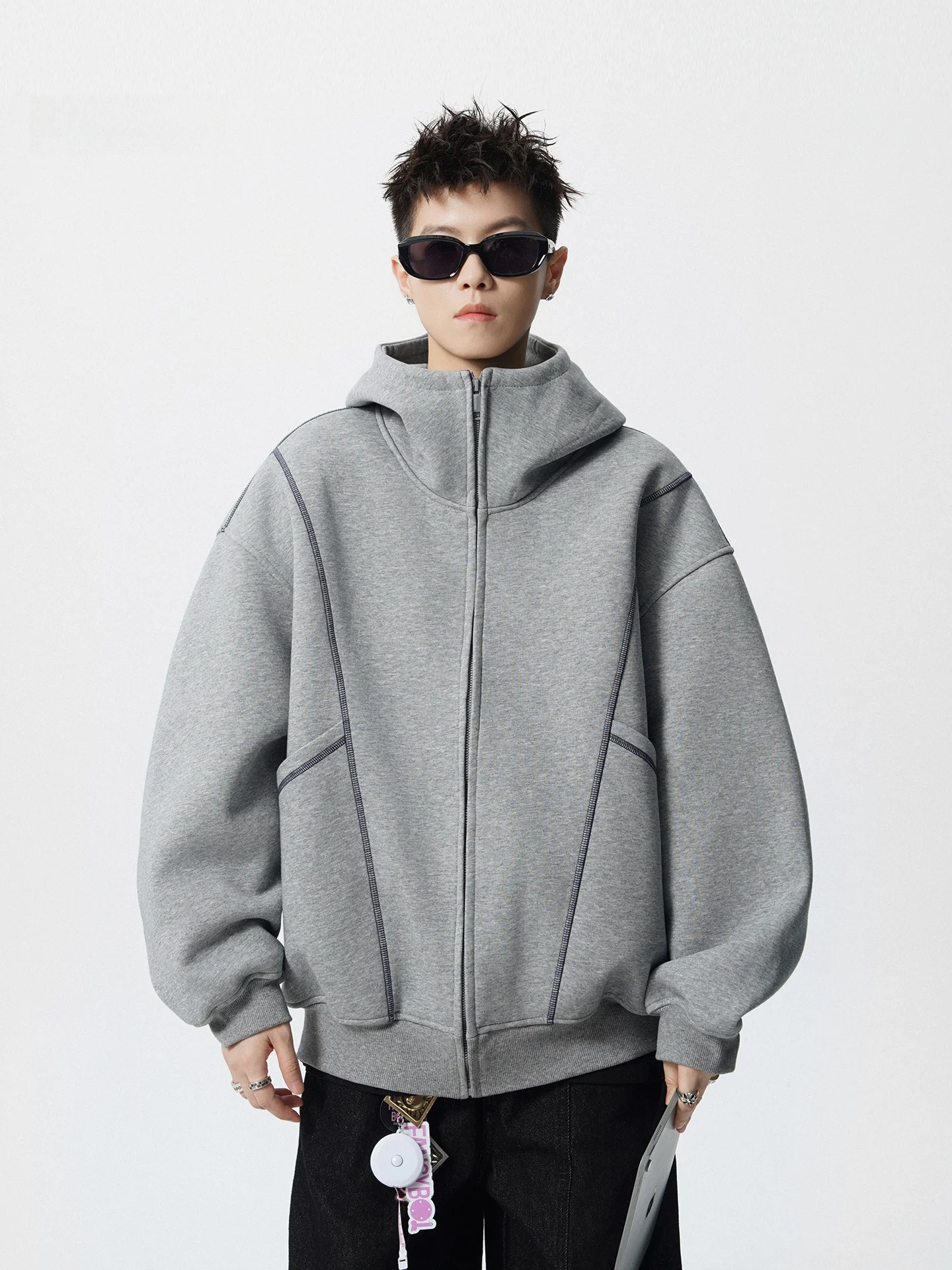 

Мужская утепленная толстовка-куртка свободного кроя с длинными рукавами, на молнии, из комфортной хлопково-полиэстеровой смеси