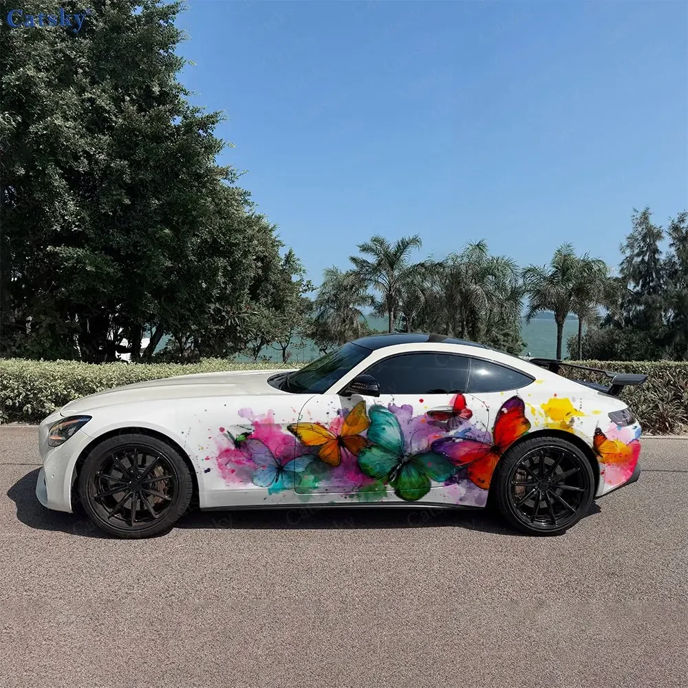 2pcs Butterflies Dance Painting Durable, Fade-resistant, Enhance Vehicle Aesthetics With Bold Artistic Design Car Vinyl Wraps