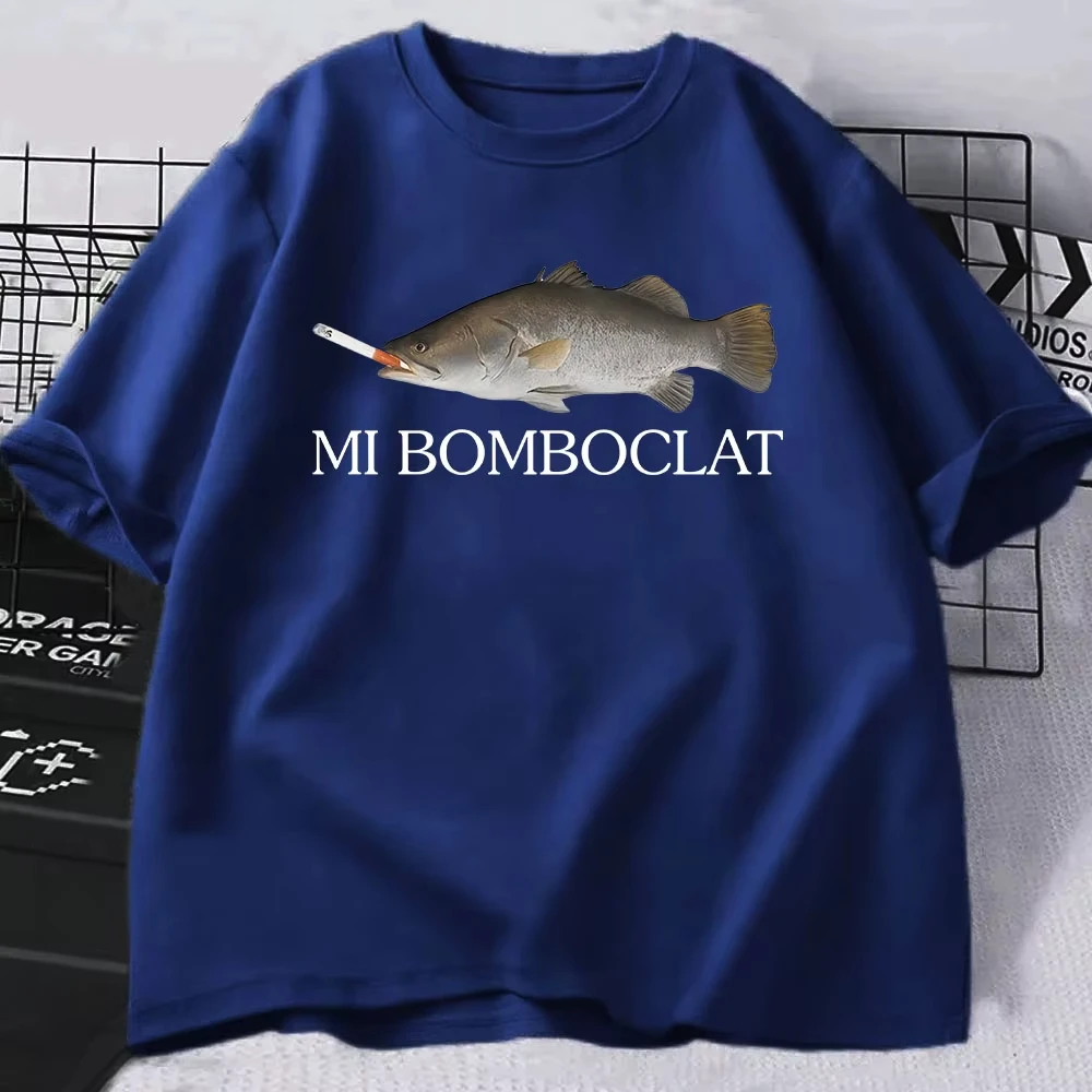Śmieszne koszulki Meme Bomboclat Fish do palenia, modna koszulka z krótkim rękawem z nadrukiem, odzież uliczna.