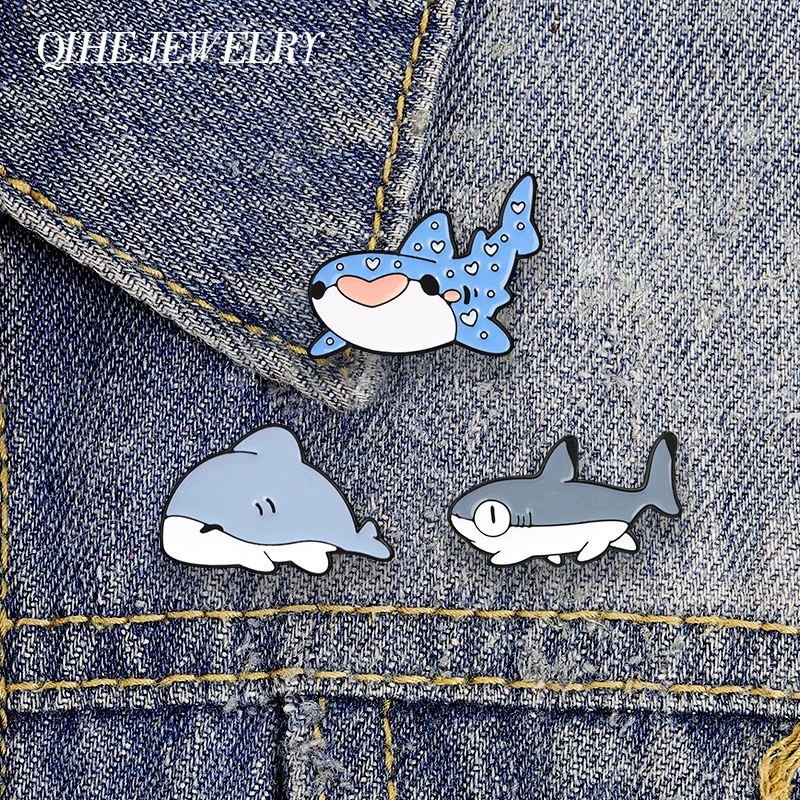 Cartoon Heart Shaped Mouth Spotted Whale Shark Badge Funny Cute Shark Sea Creature Enamel Pins Clothes Bags Brooch Jewelry Gifts