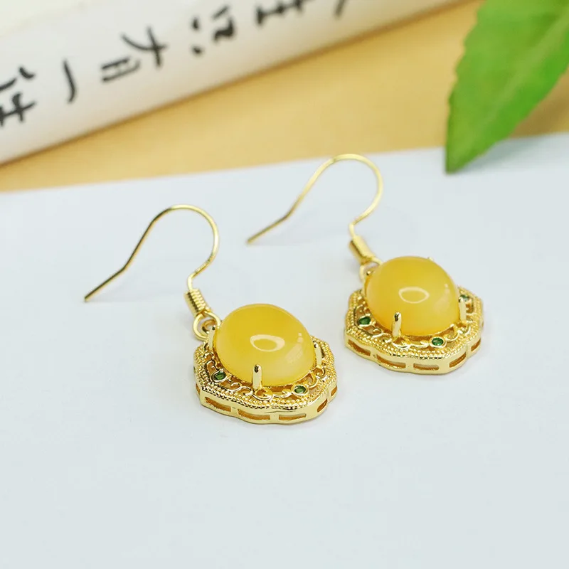 

Natural Amber Yellow Beeswax Earrings Ear Hooks Jewelry Fashionable and Versatile