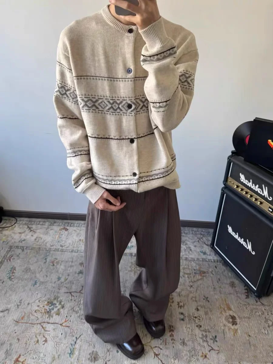 

Вязаный кардиган в американском стиле ретро, свободный повседневный осенне-зимний новый свитер с цветочным узором, круглый, на пуговицах