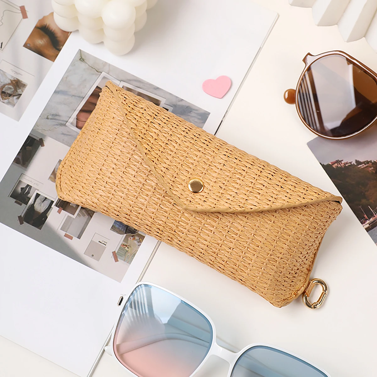 1개 시크한 짚 안경 케이스 (후크 포함) 캐주얼 소프 - Travel Accessories Pouch For Women 리뷰 및 가격