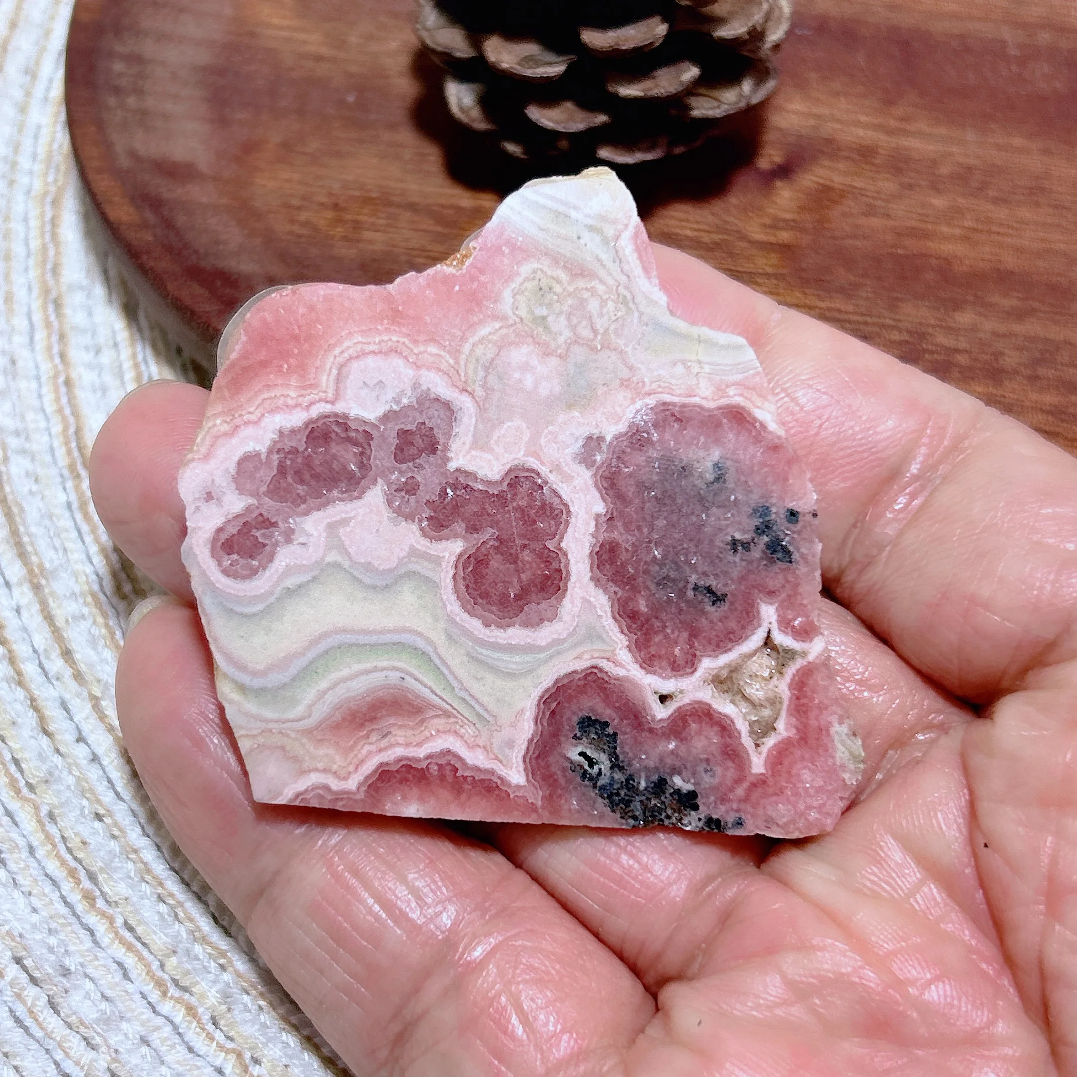 

Natural Crystal Argentina Rhodochrosite Slab Slice Pattern Mineral Gemstones Ornament Home Garden Decoration Precious Gift