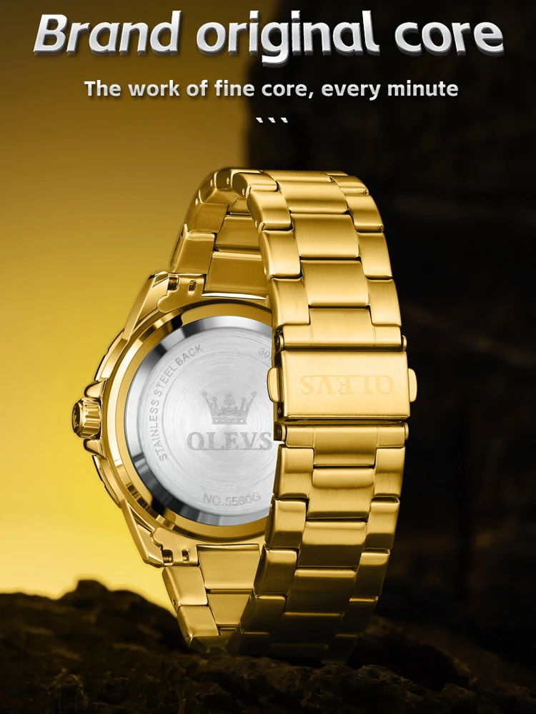 OLEVS Luxury Fashion Men Gold Steel Watch Calendar Quartz Wristwatch Business Watches Man Clock for Men Relogio Masculino