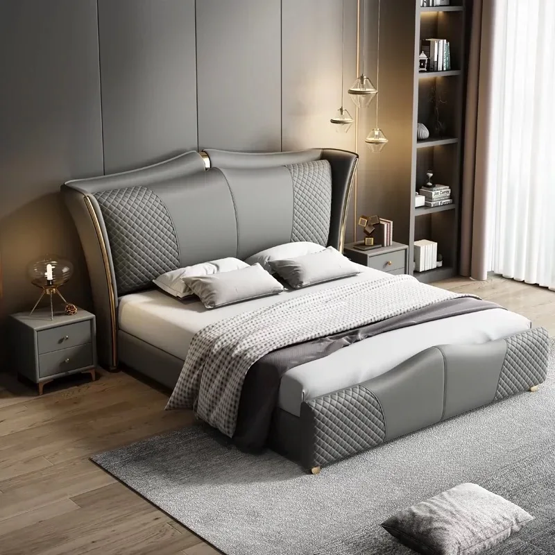 Modern Luxury  Bedroom Furniture Soft Up-holstered Beds king Size Adult Double Bed Frame Leather Set Storage Comfortable Design