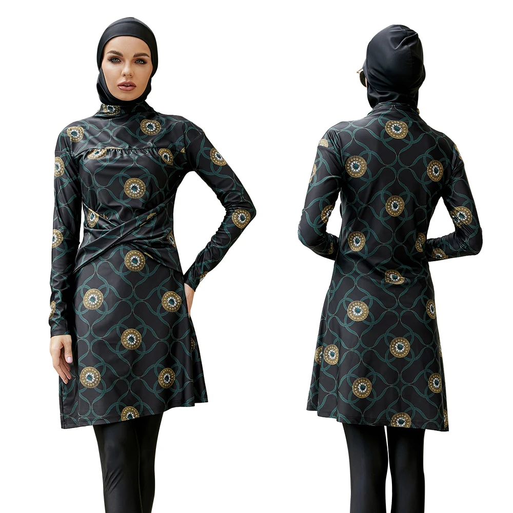 2023 Burkini Woman Arab Muslim Swimwear High Neck Printed Patchwork Muslim Woman Set Burkini Long Muslim Wear Burkini Met Hijab