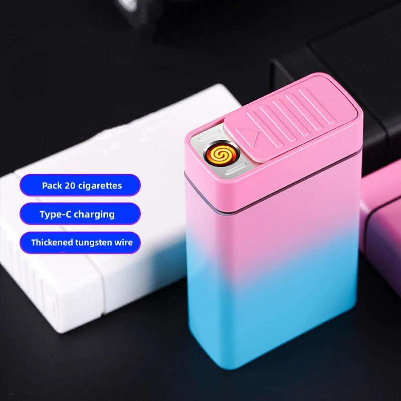 Cigarette Case 20pcs Capacity USB Rechargeable Windproof Lighter Fun Interesting Originality Magic Cigarette Case Gift For Men