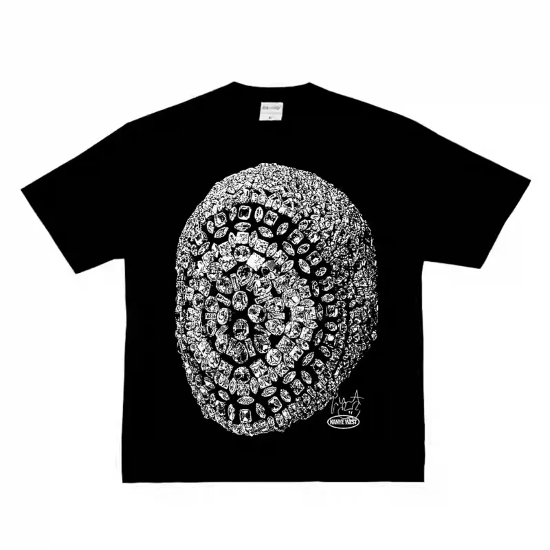 

Kanye West American Retro Headgear Street Hip Hop Cotton Fashion Men's and Women's Short Sleeve TT T-shirt High Quality T-shirt