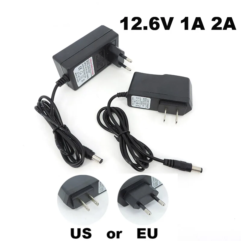 AC 100V-240V DC 12.6V 1A 2A charger 12 V Volt Power Adapter 5.5*2.5MM 12.6V 2A For 18650 lithium battery Pack EU US Plug R23