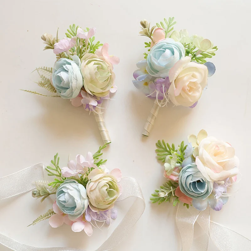 

377 Champagne Bohemian Rose Flower Corsage & Wristlet - Perfect for Brides, Groomsmen, and Wedding Decorations