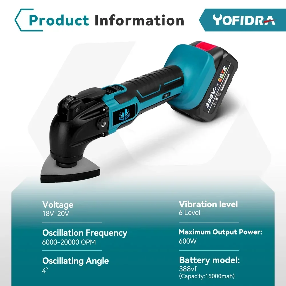 Yofidra Oscillating Multifunction Tool for Makita 18V Battery Multi-Tool Variable Speed Renovator Electric Trimmer Electric Tool