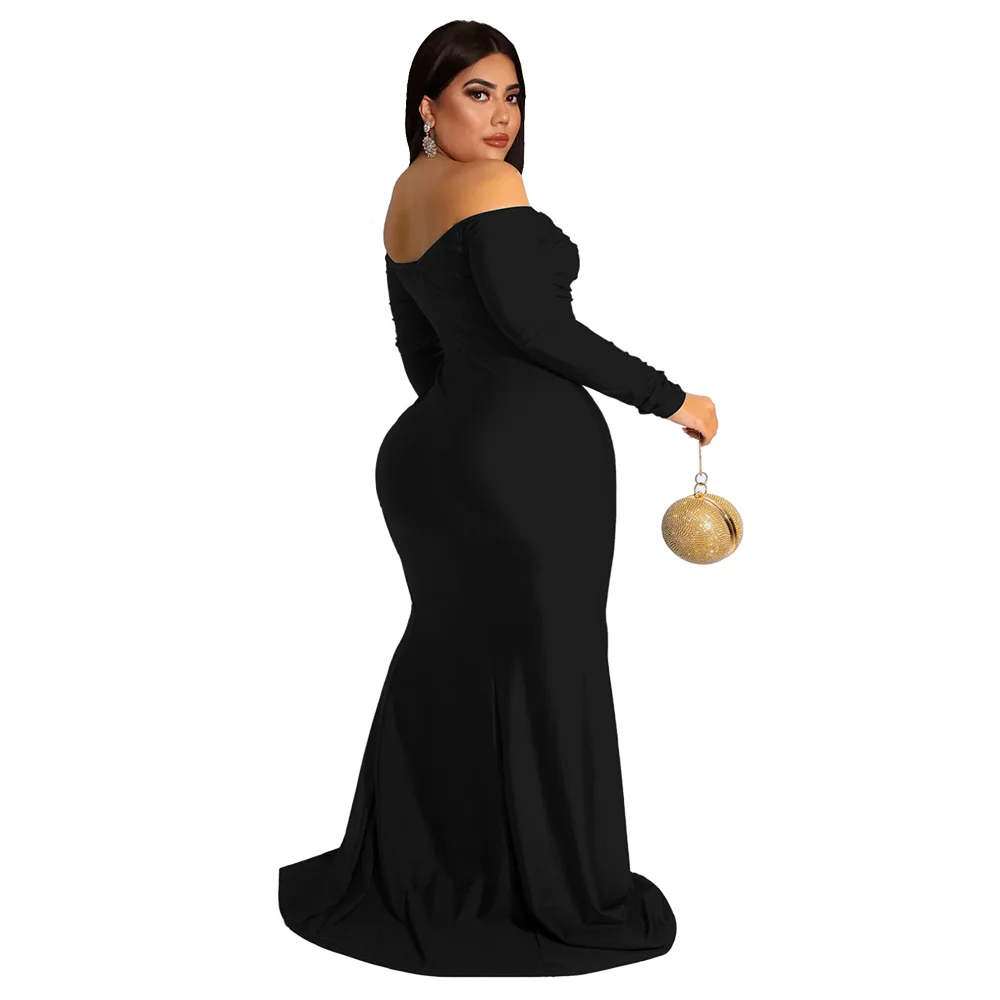 SOMO Plus Size Solid Sexy Off Shoulder Evening Dresses for Women 2022 Luxury Split Maxi Long Dress Wholesale Dropshipping