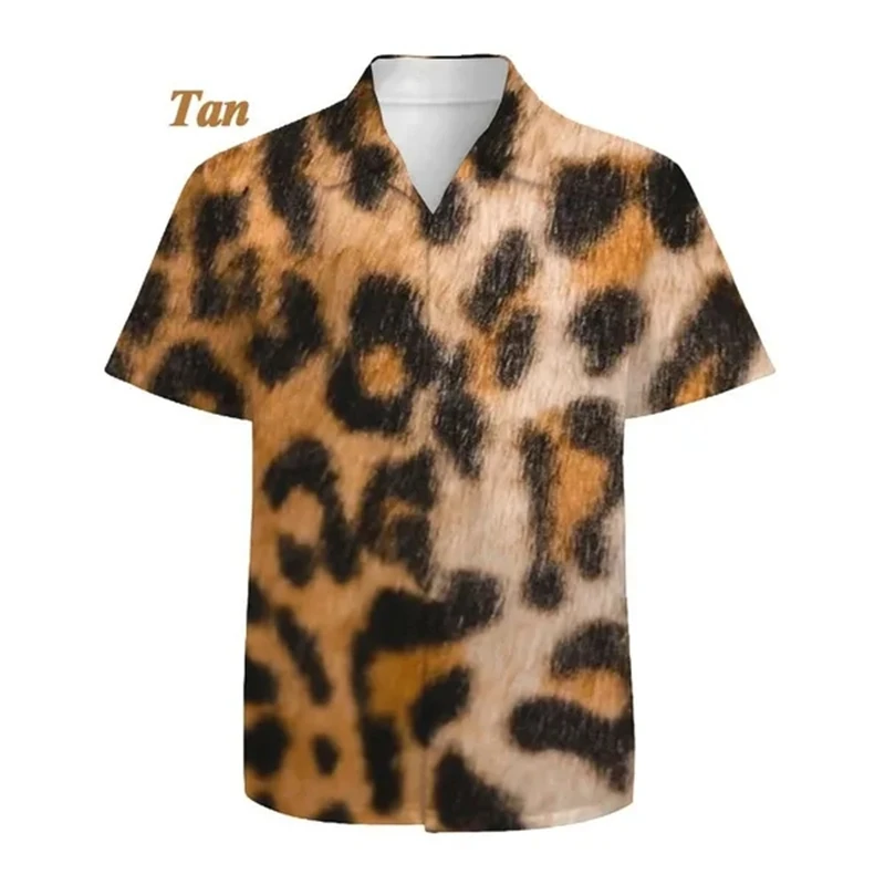 Luxury Mens Leopard Print Shirts Short Sleeve Slim Blouse Stylish Club Top Lapel Button Up Shirts Men Streetwear Comfortable Tee