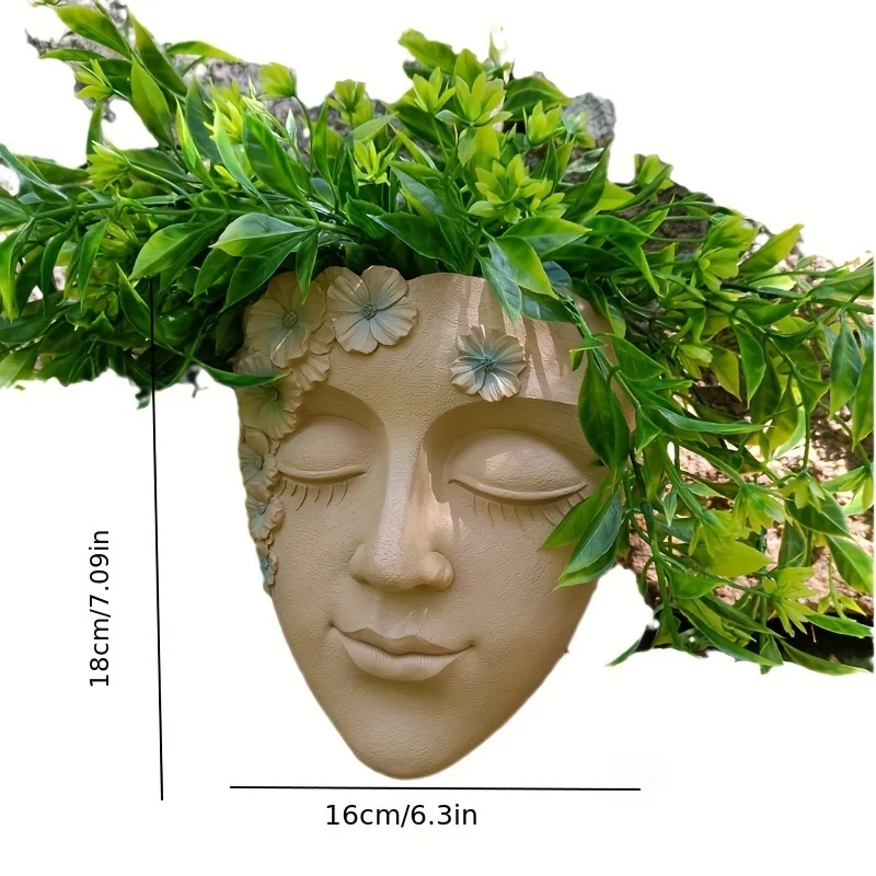 Picture 5: Creative Wall Mounted Facial Flower Pot Rainproof Wall Mounted Resin Succulent Flower Pot Statue Garden Decoration