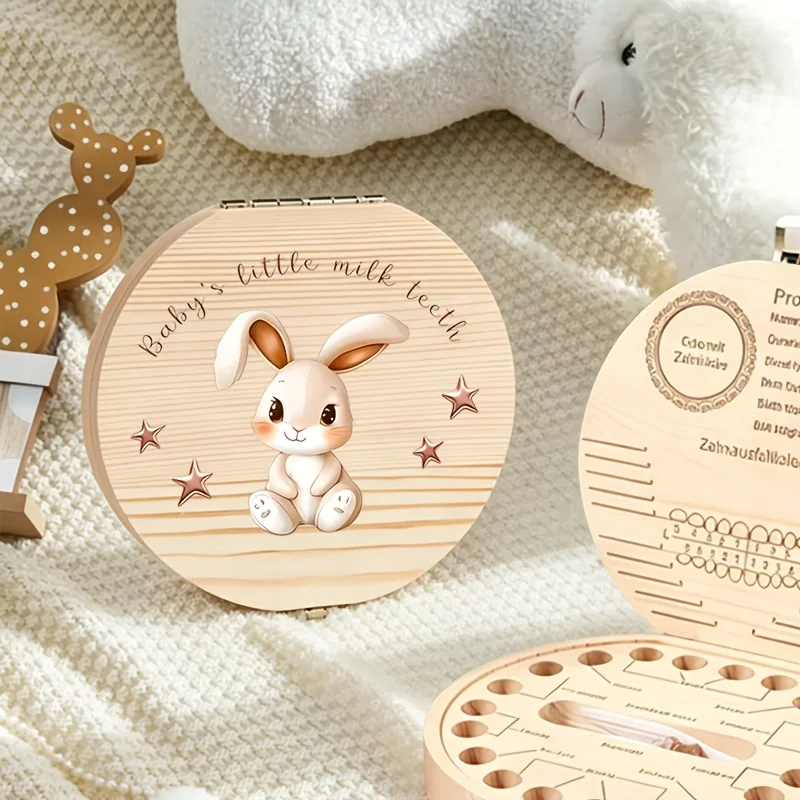 1PCS Wooden Tooth Keepsake Box Cute Animal Pattern Wooden Storage Teeth  Fetal Hair Tooth Commemorative Preservation Box Birth