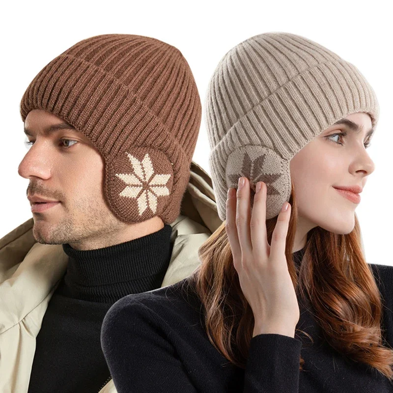 Gorro clásico de felpa con flores rómbicas para hombre, gorro de invierno con orejeras, forro de piel sintética gruesa, a prueba de viento, sin ala