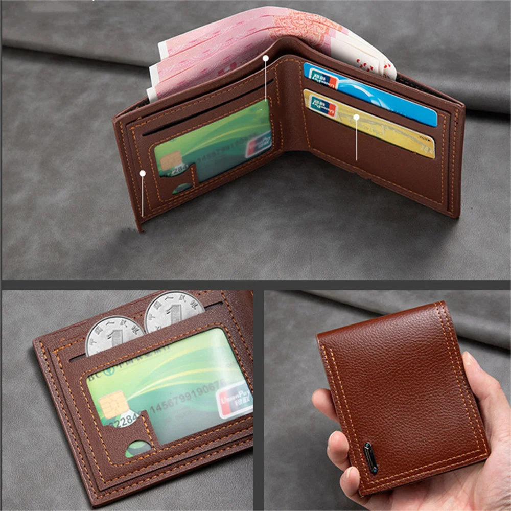 2023 PU Leather Men Wallets Male Bag Small Multifunctional Money Coin Purses Dollar Large Capacity Design Slim Casual Wallet