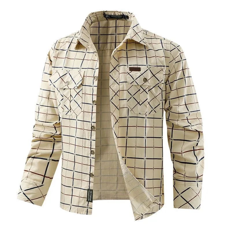 

Autumn and Spring Fashion Trend American Vintage Plaid Shirt Men's Casual Loose Sports Plus Size High Quality Long Sleeve Shirt