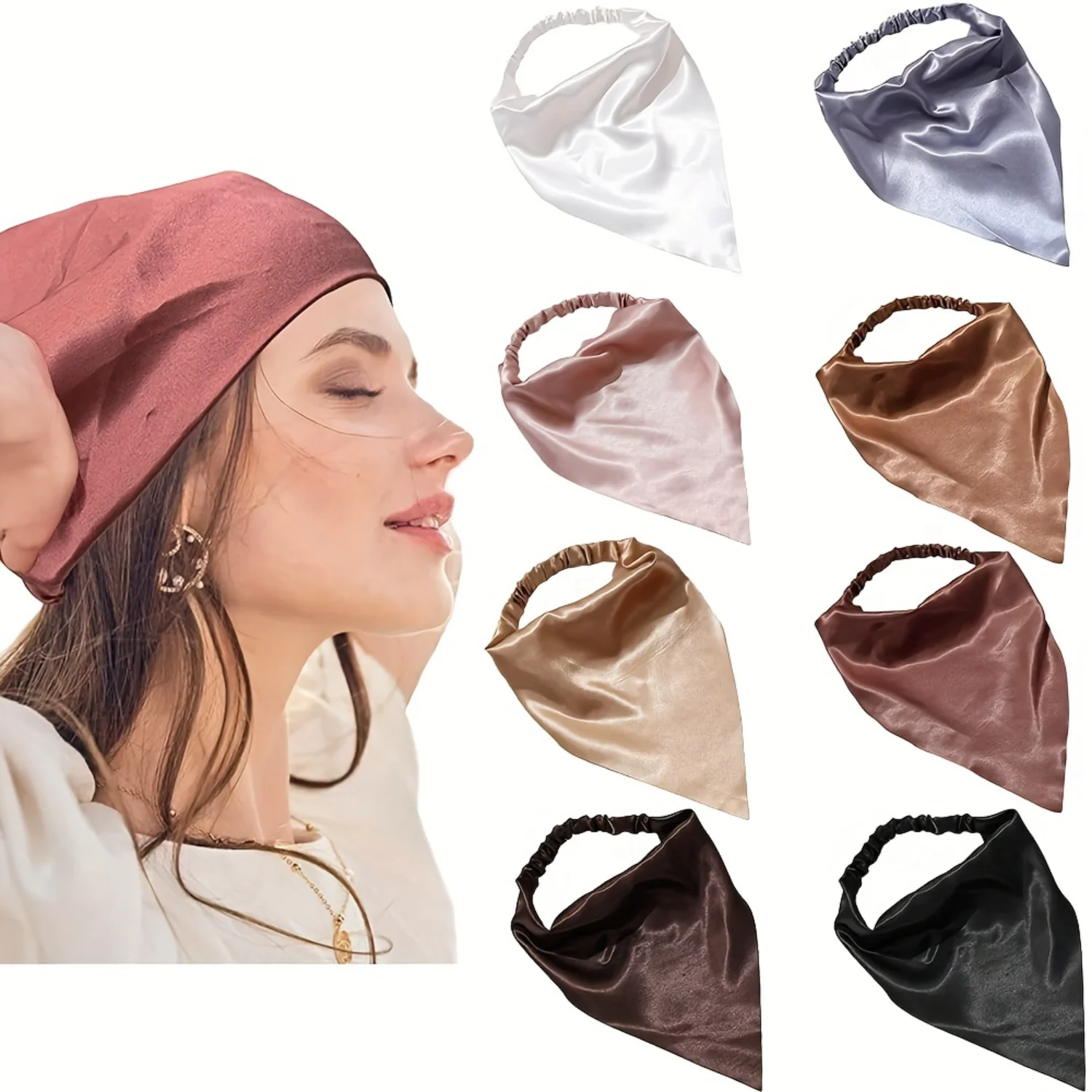 8-Piece Set  Chic Elastic Hair Scarf Headbands With Clips - Silky Soft Polyester, Versatile For All Hair Types Braid Accessories