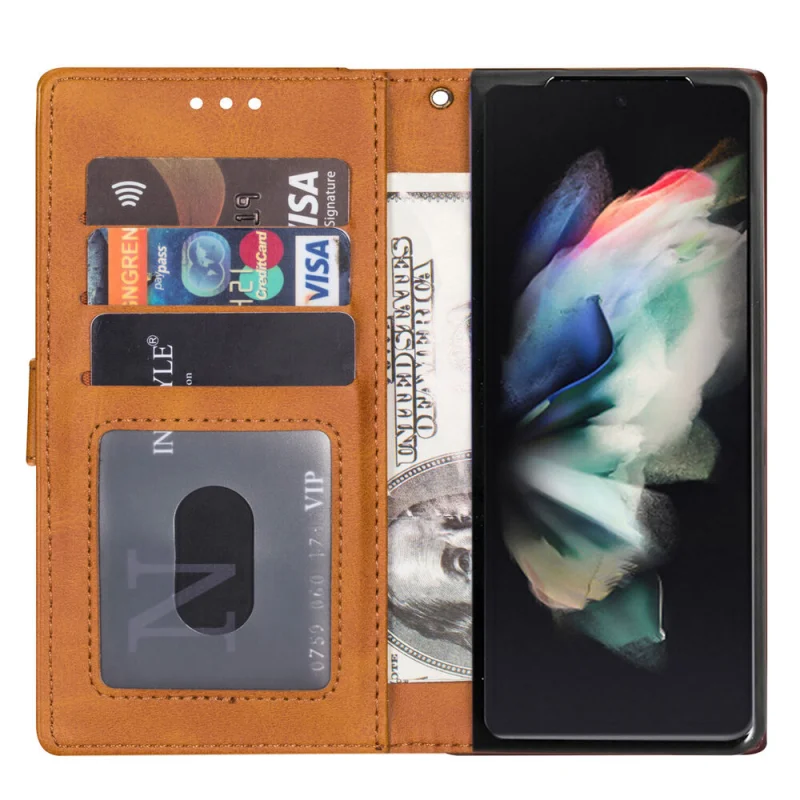 Luxury Leather Wallet Handbag Phone Case For Samsung Galaxy Z Fold 5 Magnetic Zipper Card Slot Holder Wallet Flip Cover Coque