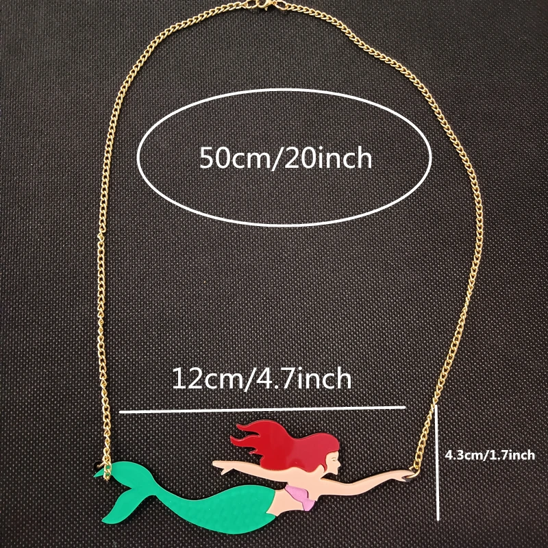 KUGUYS Mermaid Big Pendant Necklaces Fashion Acrylic Women Jewelry Trendy Blue Green Gold Color Fairy Accessories