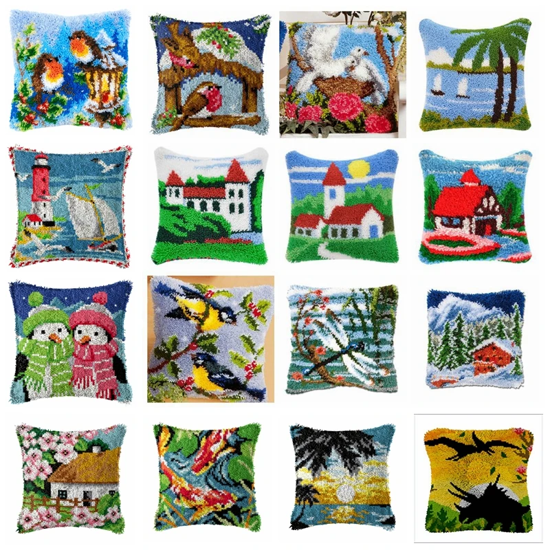 

Scenery Series Latch Hook Embroidery Pillow Set Cross Stitch Buttons For Needlework Latch Hook Rug Kits Pillowcases knooppakket