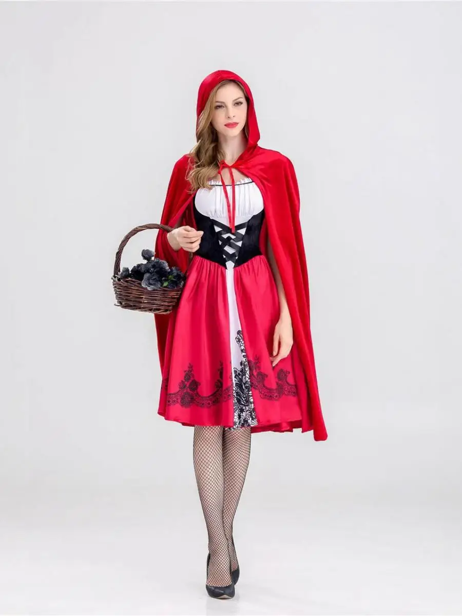 Adult loween Red Hooded Dr Cosplay Costume Red Cloak Masquerade Ball Performance Clothing Polyester Material