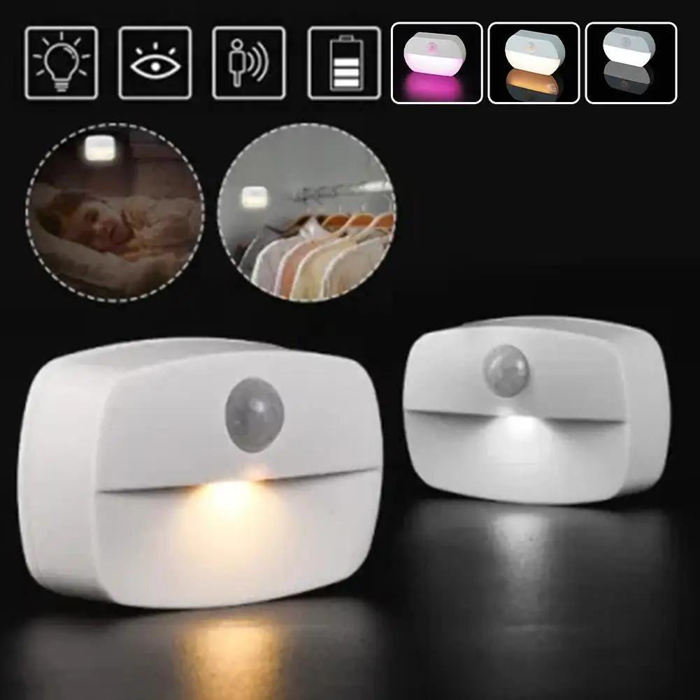 PIR Motion Sensor Night Light AA Battery Powered Lamp Cabinet Storages Kitchen Lights Wall Stair Closet Aisle Bedroom Night Lamp