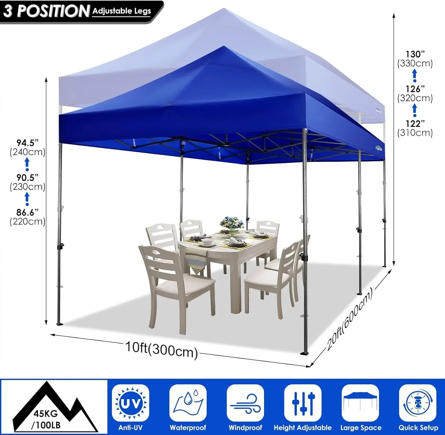 Heavy Duty Pop up Canopy Tent with 6 sidewalls Easy Up Commercial Outdoor Canopy Wedding Party Tents for Parties Waterproof