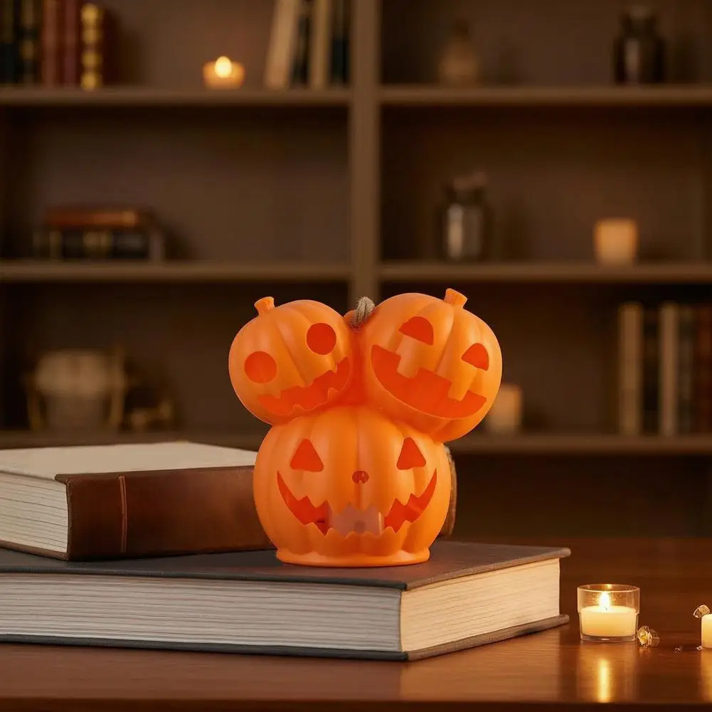 Outdoor Yard Decoration Halloween Pumpkin Decoration Halloween Light Up Pumpkin Decoration Spooky 3-head Figurine with Led
