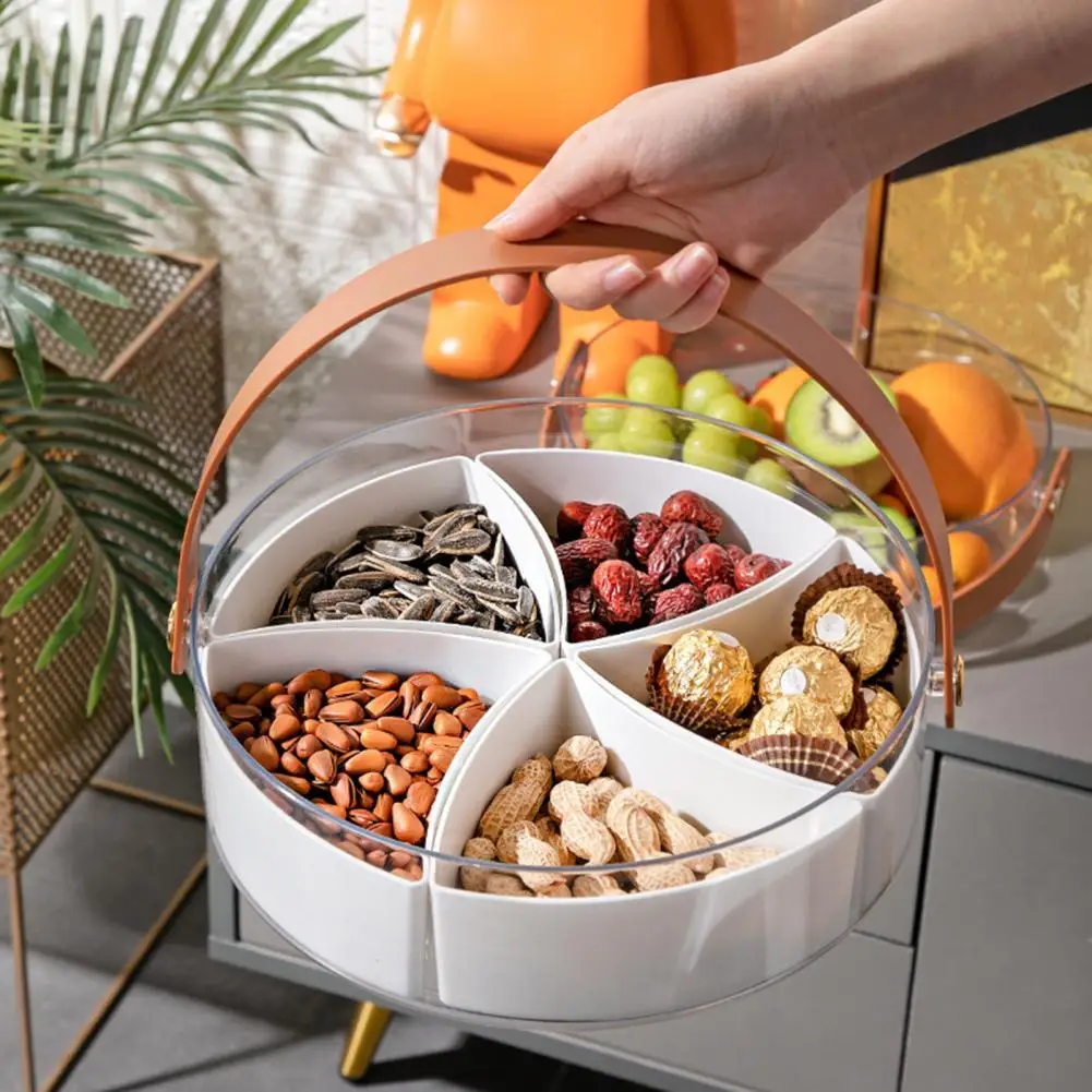 

Dry Fruit Nuts Storage Box with Transparent Lid Handle Large Capacity Multi-compartments Plastic Candy Snack Organizer Box
