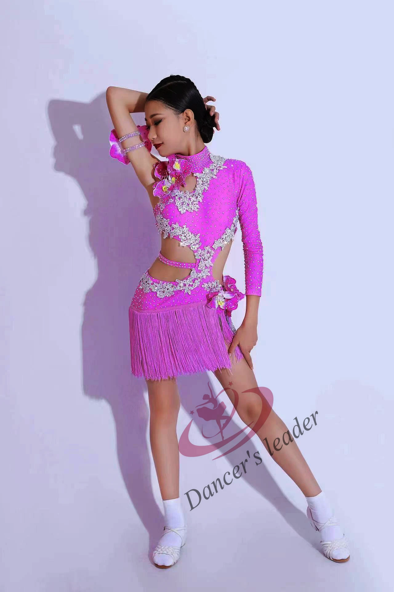 Roupas de competição de dança latina sem cintura personalizadas para mulheres, roupas infantis high-end, performance Cha Tango, vestido de piscina preta