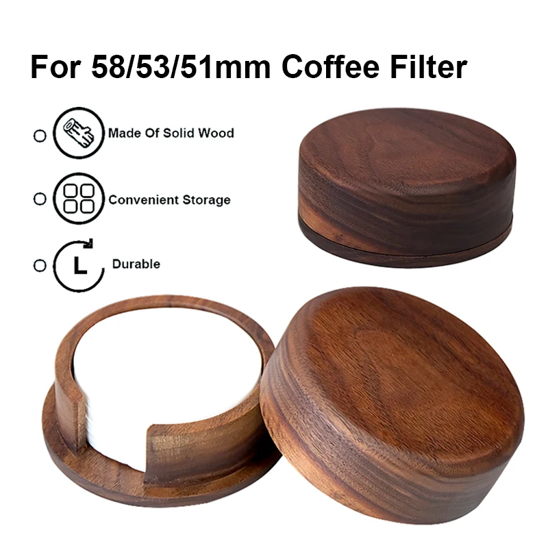 51/53/58MM Coffee Filter Paper Storage Box Solid Wood Round Mocha Pot  Filter Paper Dust-proof Storage Box Filter Paper Holder