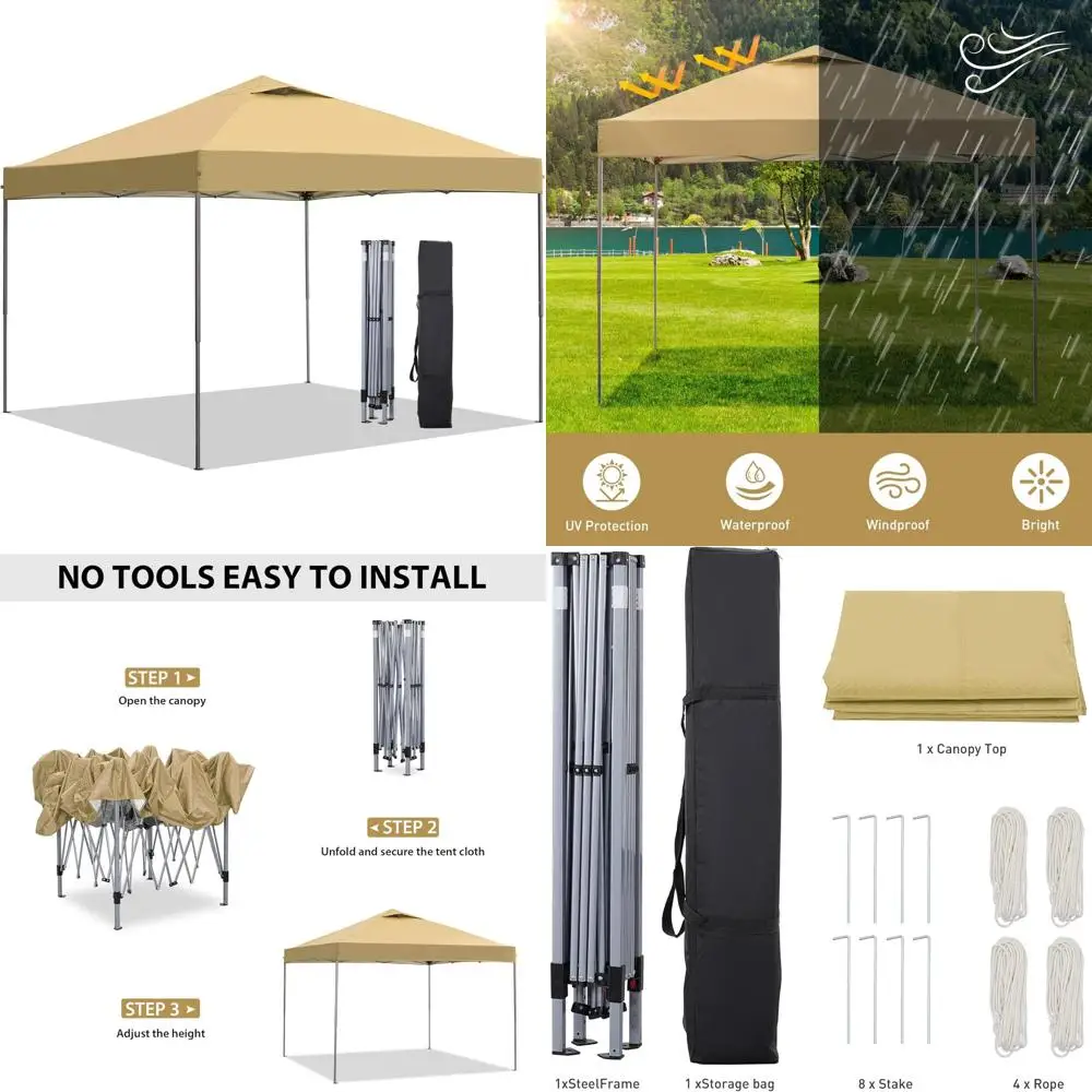 

Portable Outdoor Canopy Tent, 10x10 Feet, Easy Setup Gazebo for Events, Parties, Camping, Brown