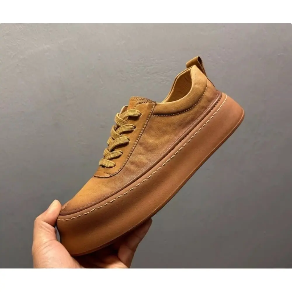 Handcrafted Cognac Leather Retro Platform Sneaker – Premium Comfort, Classic Style for Gentlemen