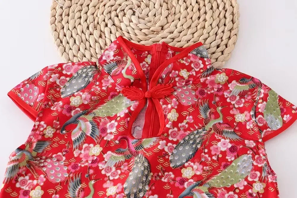 Summer Dress Girl Cheongsam Traditional Clothing Children Chinese Baby Party Kids Fashion Show Red Girls Dresses Qipao Vestidos