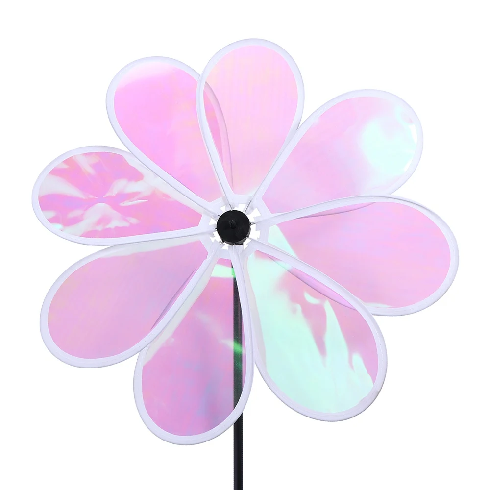 

Transparent Eight Leaf Windmill Flower Colorful Bird Repelling Windmill Waterproof and Sunscreen Reflective Color Changing