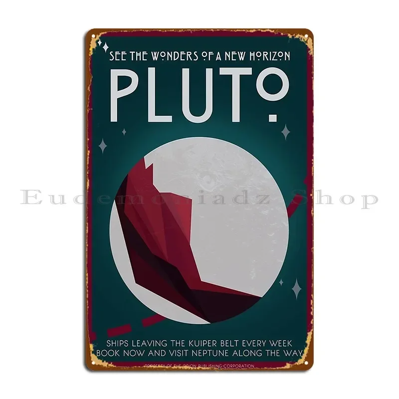 Art Deco Space Travel Poster Pluto Metal Sign Printed Home Decoration Wall Mural Club Tin Sign Poster