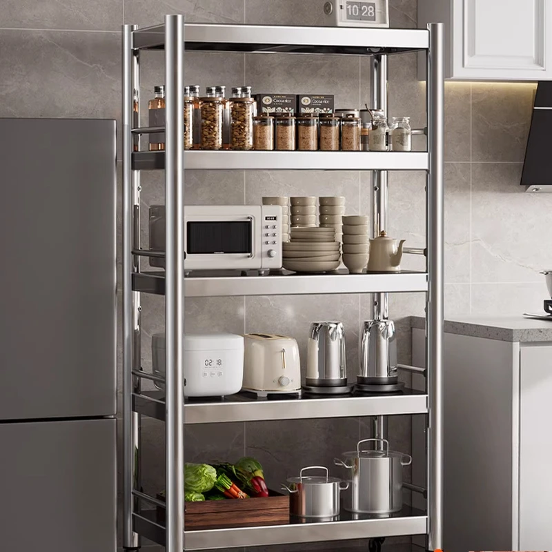 

Kitchen Floor-to-ceiling Multi-layer Stainless Steel Multi-functional Microwave Oven Storage Rack