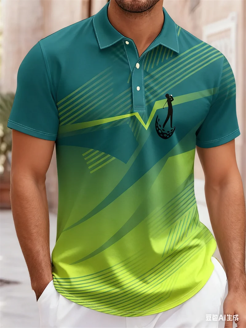 

Fashion geometric pattern men's short sleeved polo shirt spring autumn lightweight breathable golf sports casual men's clothing