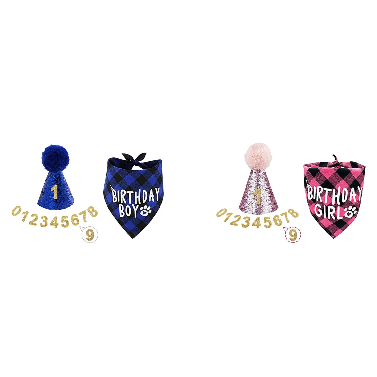 pet Bibs Hat with Aureate Numbers Birthday Printing Pattern Decorative, Triangle Scarf Hat for Puppy Small Medium Dogs Cat