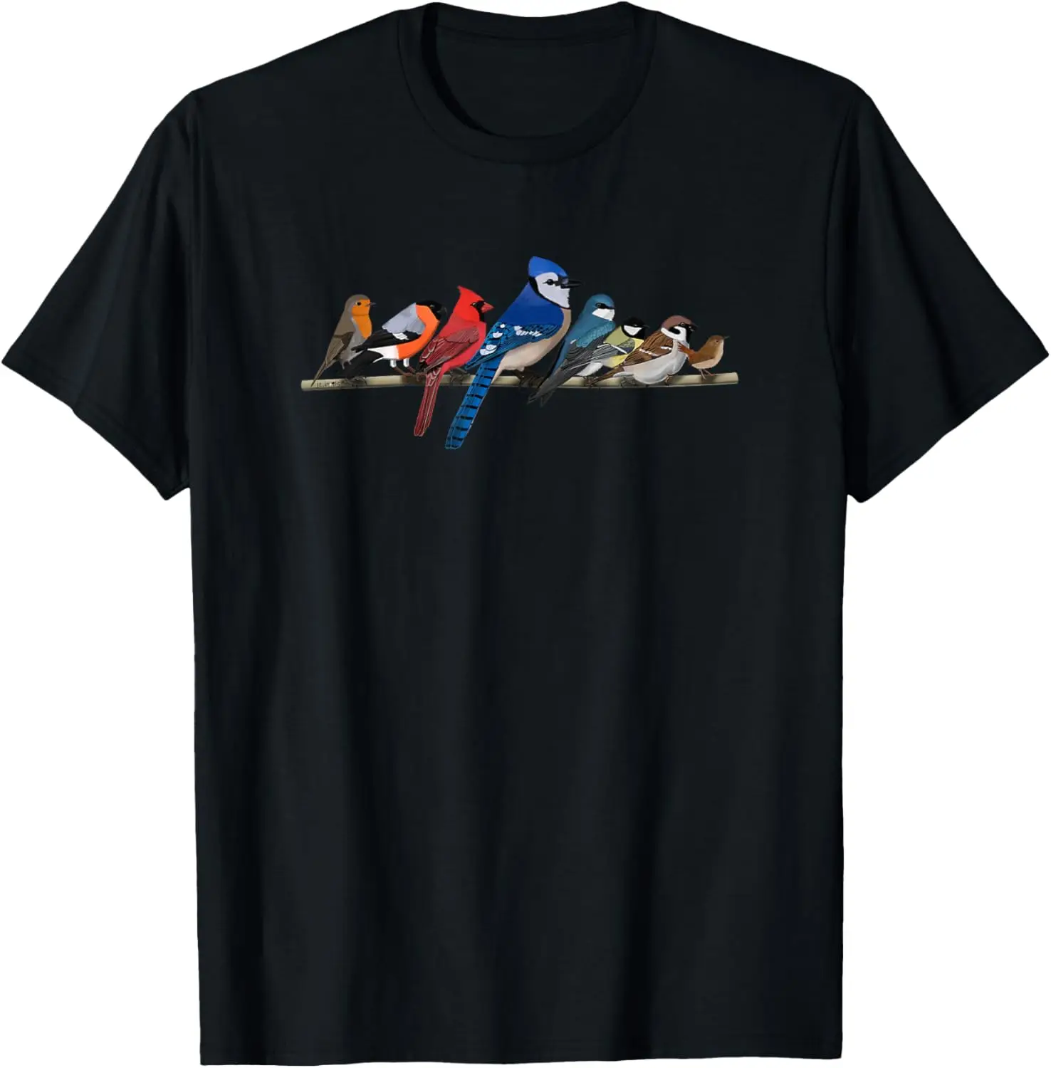 Garden Birds Blue Jay Bullfinch Ornithologist Biologist T-Shirt Small 100% Cotton Trendy Y2K Short-Sleeve Tee – Soft, Quick-Drying, All Occasion Casual  Suitable For Concert Party Hanging Out Sightseeing Trip