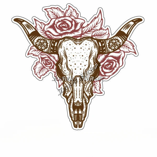 Boho Longhorn skull with roses Motorbike car sticker Bumper Window Phone Trunk Guitar Cover scratches Exterior Decor