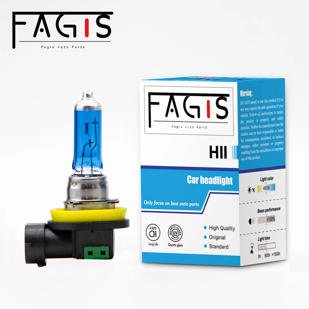 Fagis 2 Pcs H11 12V 55W 4800K Super White Auto Headlight Head Lamp Car Fog Light Halogen Bulb