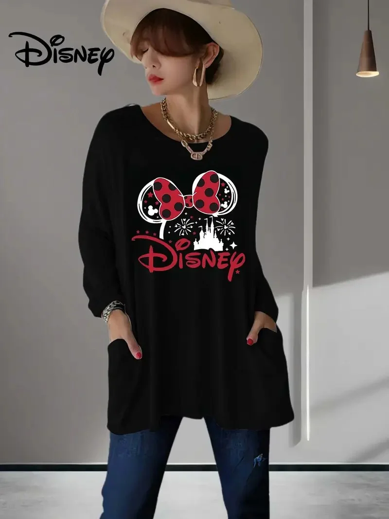 حجم كبير المرأة ديزني غرزة طباعة موضة الخامس الرقبة طويلة الأكمام تي شيرت السيدات عادية بسيطة تي شيرت 2026 #4
