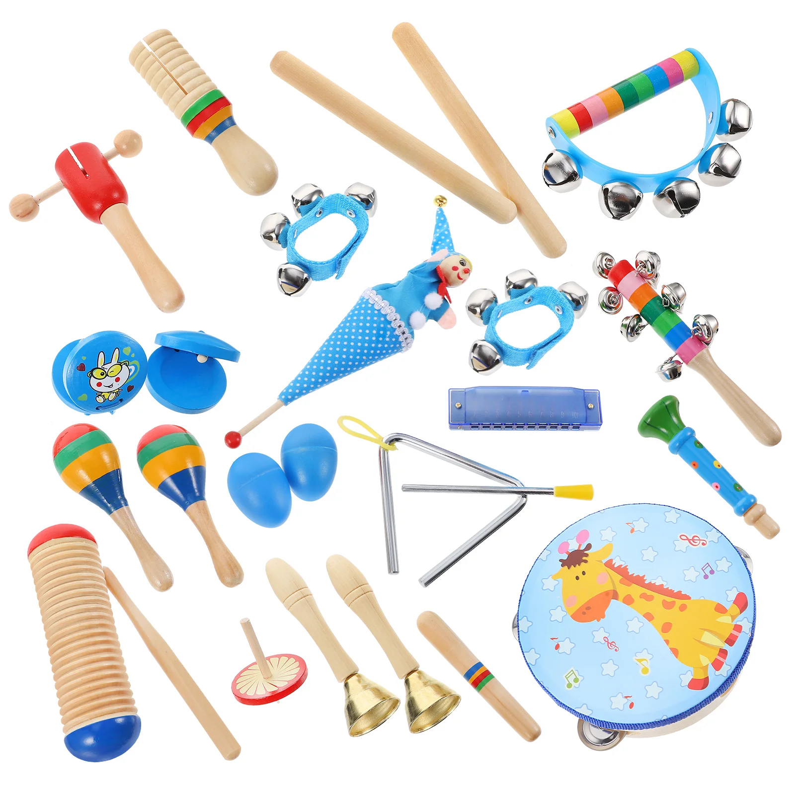 

22 Pcs Percussion Instrument Set Kids Grasping Toys Early Education Musical Rhythm Instruments Educational Wooden